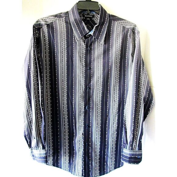 BRANDINI MEN'S PRINTED STRIPED BUTTON DOWN DRESS SHIRT SIZE XLARGE 100% COTTON - Picture 1 of 1